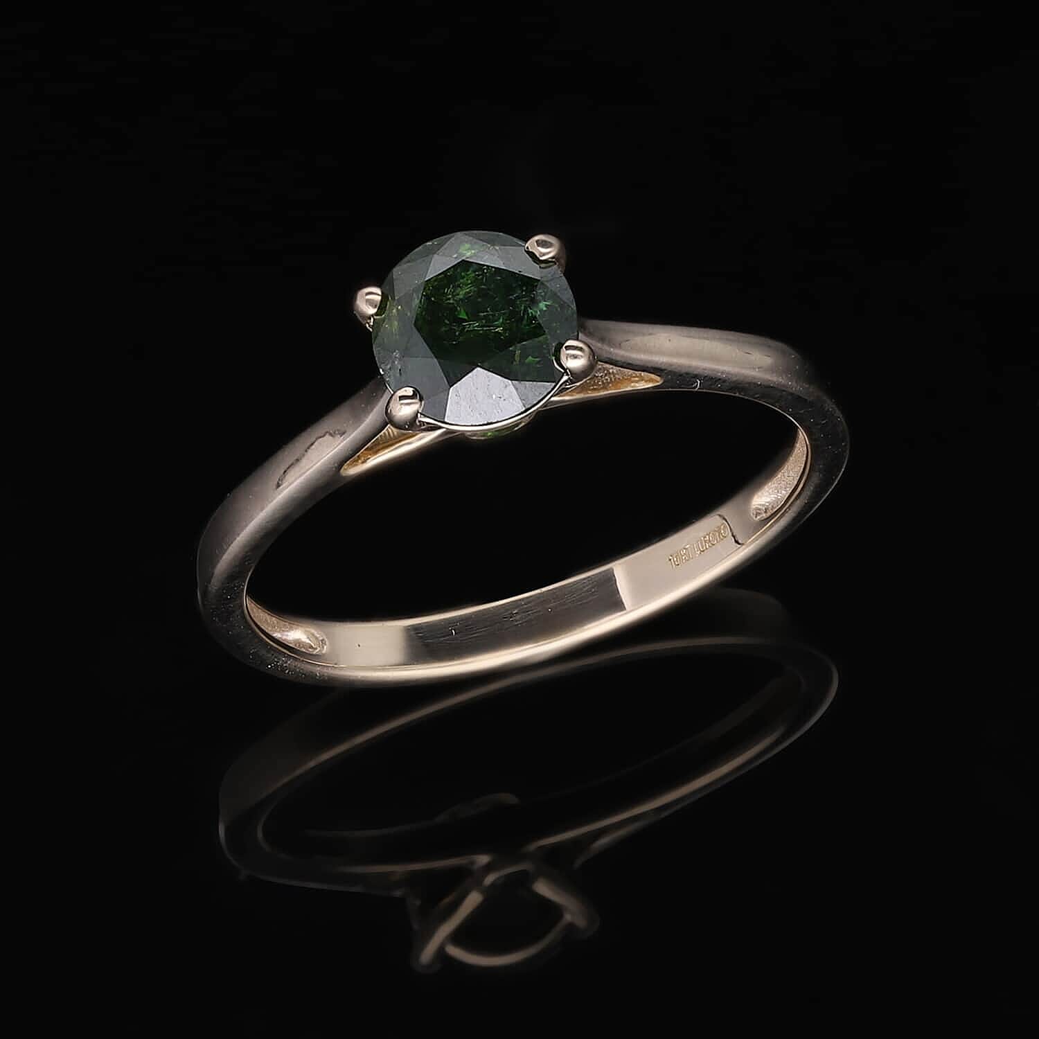 Luxoro SGL Certified Green Diamond Solitaire Ring, 10K Yellow Gold Ring, Diamond Ring, Gold Solitaire Ring, Promise Ring, Gold Gift For Her 1.00 ctw