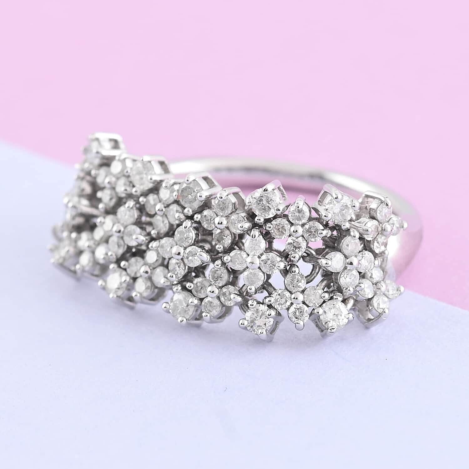 14K White Gold Diamond Floral Inspired Ring (Size 5.0) 4.60 Grams 1.00 ctw
