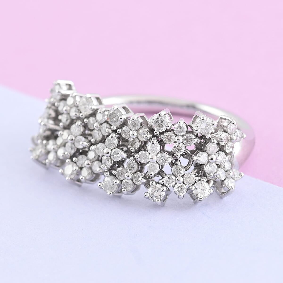 14K White Gold Diamond Floral Inspired Ring (Size 6.5) 4.60 Grams 1.00 ctw image number 1