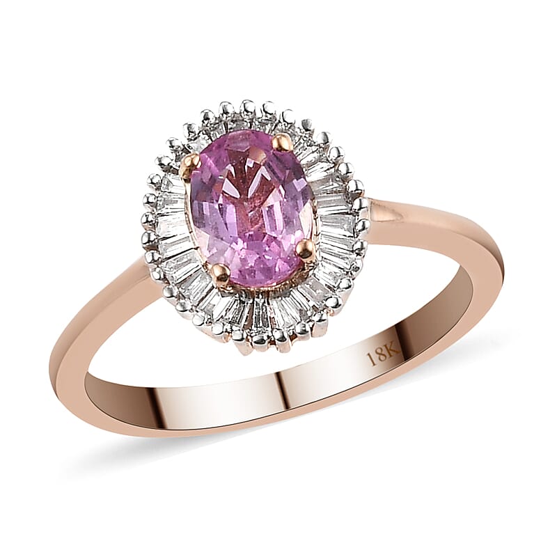 Iliana 18K Rose Gold AAA Madagascar Pink Sapphire and G-H SI Diamond Halo Ring (Size 10.0) 3.30 Grams 1.15 ctw