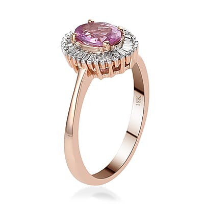 Iliana 18K Rose Gold AAA Madagascar Pink Sapphire and G-H SI Diamond Halo Ring (Size 10.0) 3.30 Grams 1.15 ctw