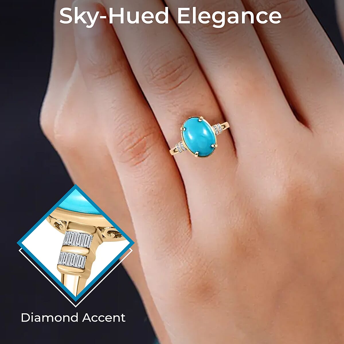 Luxoro Premium Sleeping Beauty Turquoise Ring, Diamond Accent Ring, 10K Yellow Gold Ring, Turquoise Jewelry, Gifts For Her 5.40 ctw image number 2
