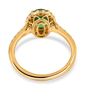 Iliana 18K Yellow Gold AAA Kagem Zambian Emerald and G-H SI Diamond Halo Ring (Size 11.0) 1.65 ctw