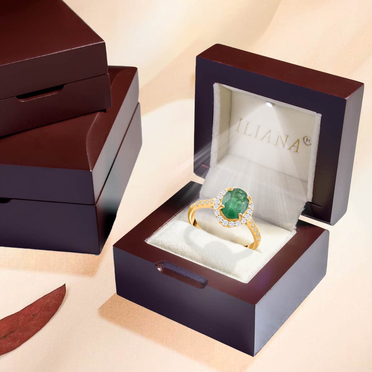 Iliana 18K Yellow Gold AAA Kagem Zambian Emerald and G-H SI Diamond Halo Ring (Size 11.0) 1.65 ctw image number 5