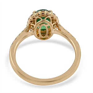 Iliana 18K Yellow Gold AAA Kagem Zambian Emerald, Diamond (G-H, SI) (0.30 cts) Halo Ring (Size 11.5) (3.75 g) 1.65 ctw