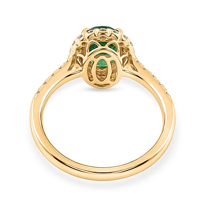 Iliana 18K Yellow Gold AAA Kagem Zambian Emerald, Diamond (G-H, SI) (0.30 cts) Halo Ring (Size 12.0) (3.75 g) 1.65 ctw