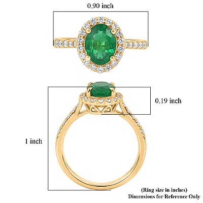 Iliana 18K Yellow Gold AAA Kagem Zambian Emerald, Diamond (G-H, SI) (0.30 cts) Halo Ring (Size 12.0) (3.75 g) 1.65 ctw