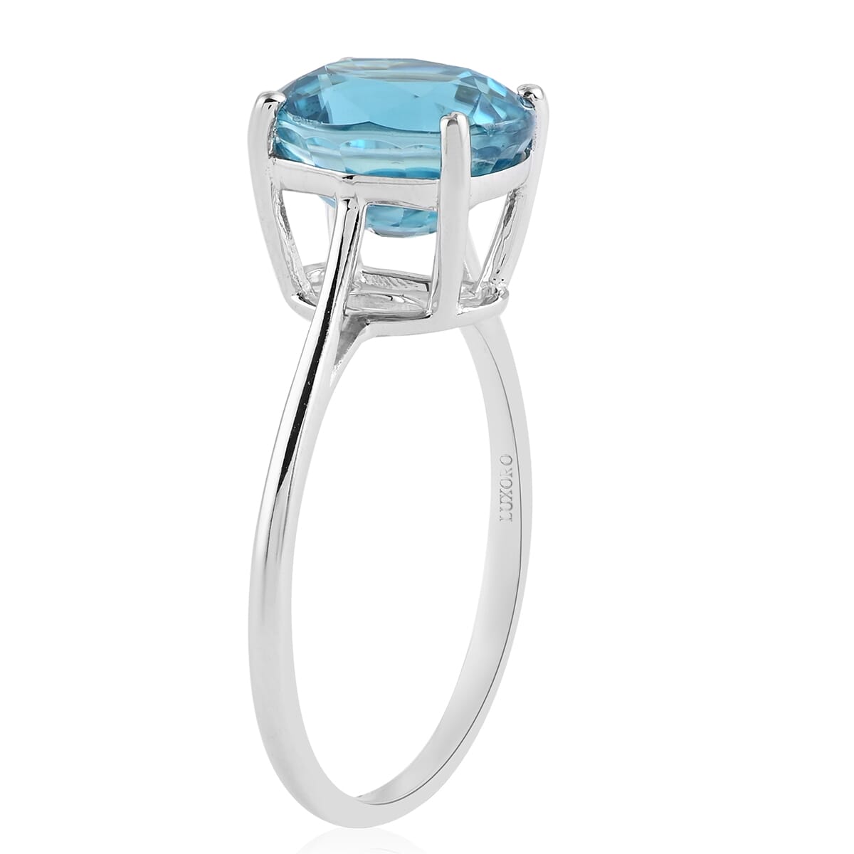 Luxoro 14K White Gold AAA Cambodian Blue Zircon Solitaire Ring (Size 9.5) 3.50 ctw image number 3