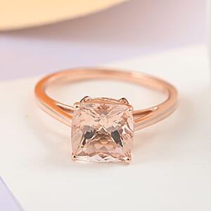 Luxoro 14K Rose Gold AAA Marropino Morganite Solitaire Ring (Size 8.5) 2.25 ctw