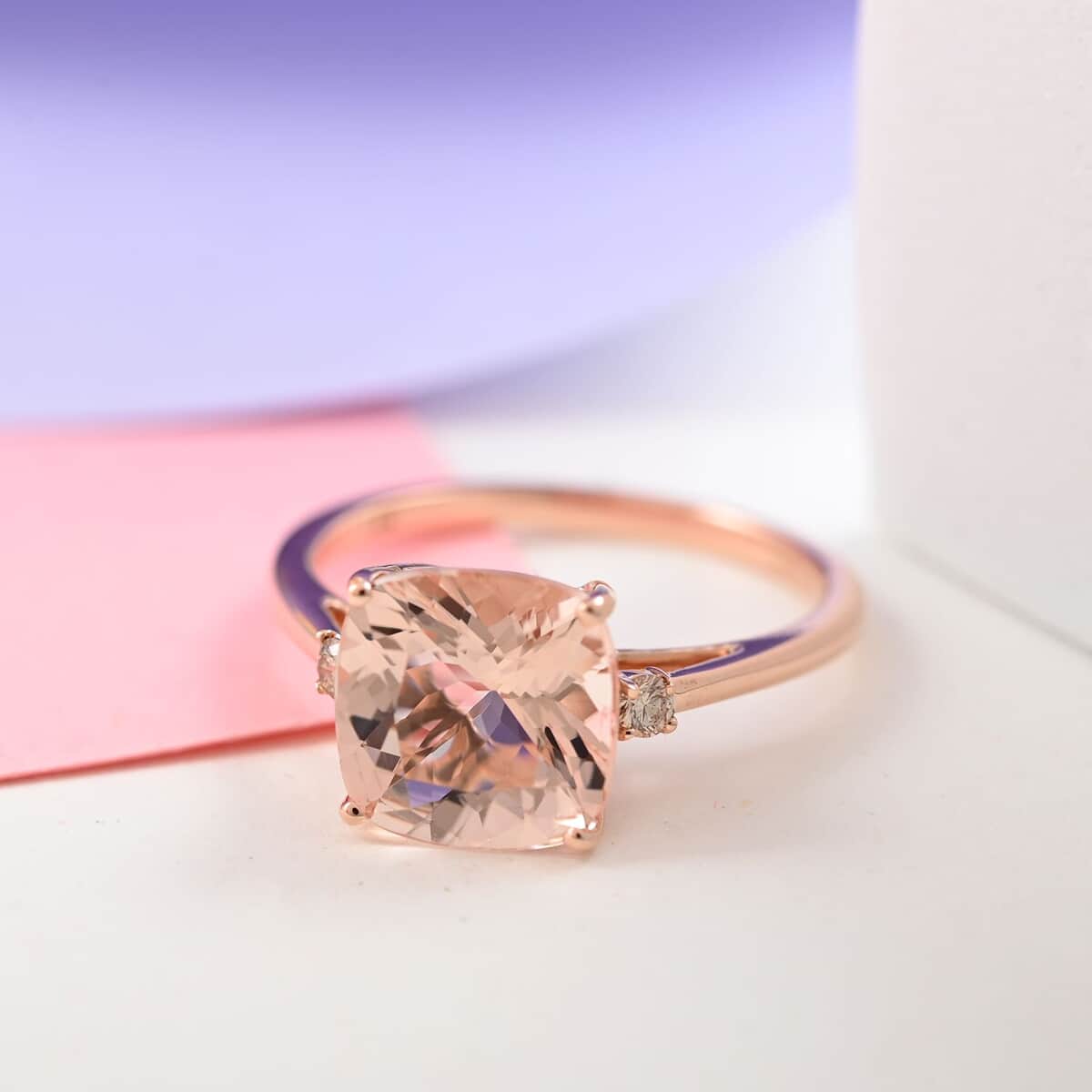 Luxoro 14K Rose Gold AAA Marropino Morganite and G-H I2 Diamond Ring (Size 11.0) 3.00 ctw image number 1