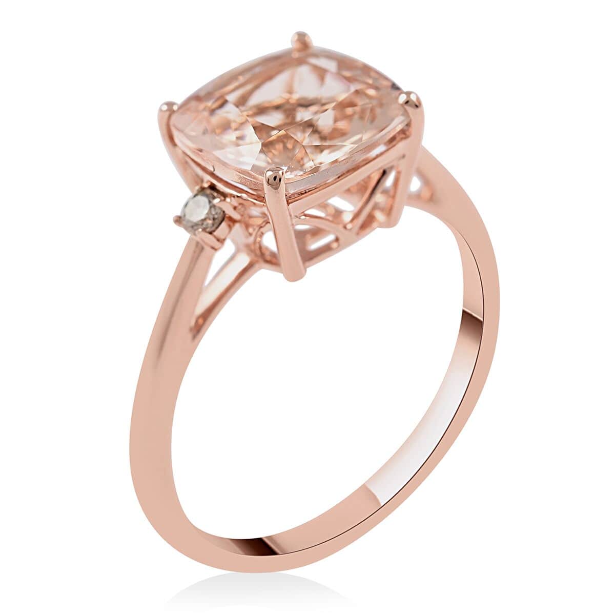 Luxoro 14K Rose Gold AAA Marropino Morganite and G-H I2 Diamond Ring (Size 11.0) 3.00 ctw image number 3