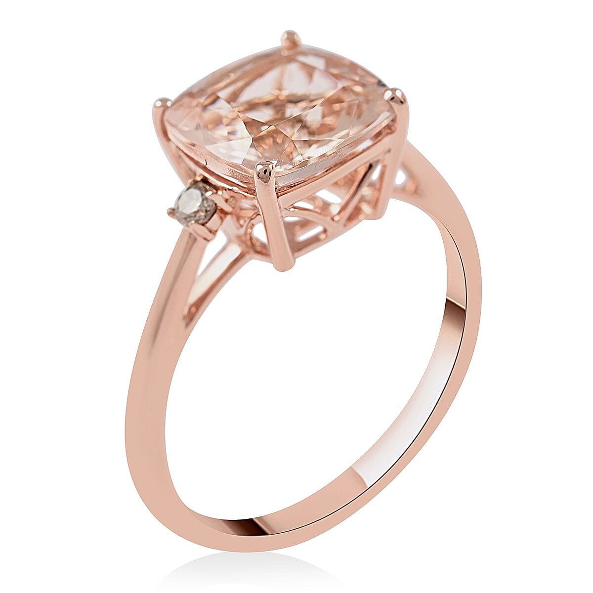 Luxoro 14K Rose Gold AAA Marropino Morganite and G-H I2 Diamond Ring (Size 6.5) 3.00 ctw image number 3