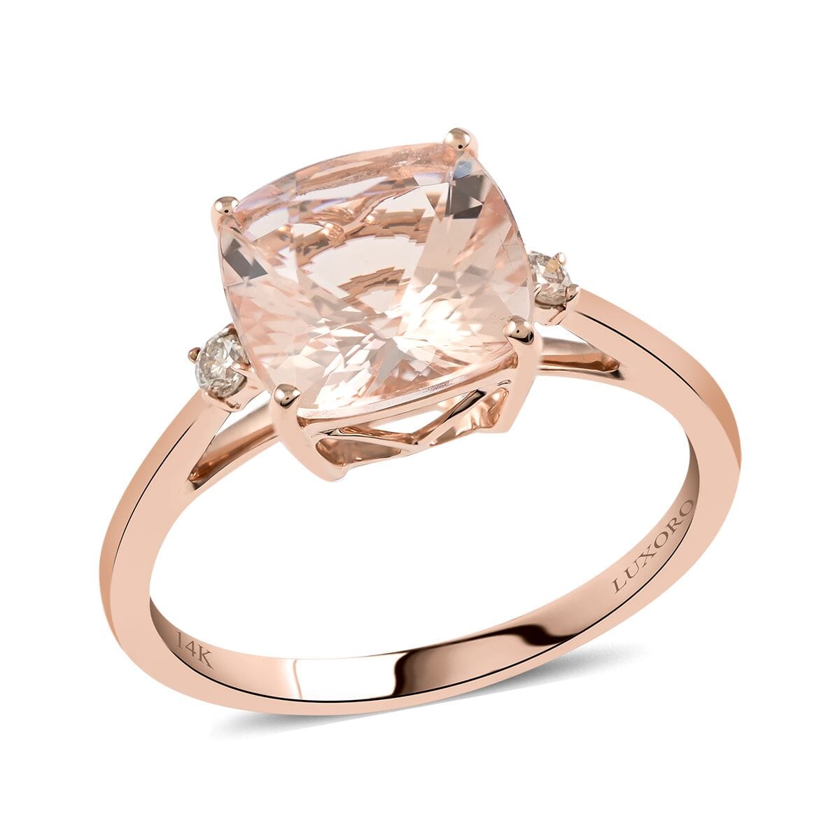 Luxoro 14K Rose Gold AAA Marropino Morganite and G-H I2 Diamond Ring (Size 7.5) 3.00 ctw image number 0