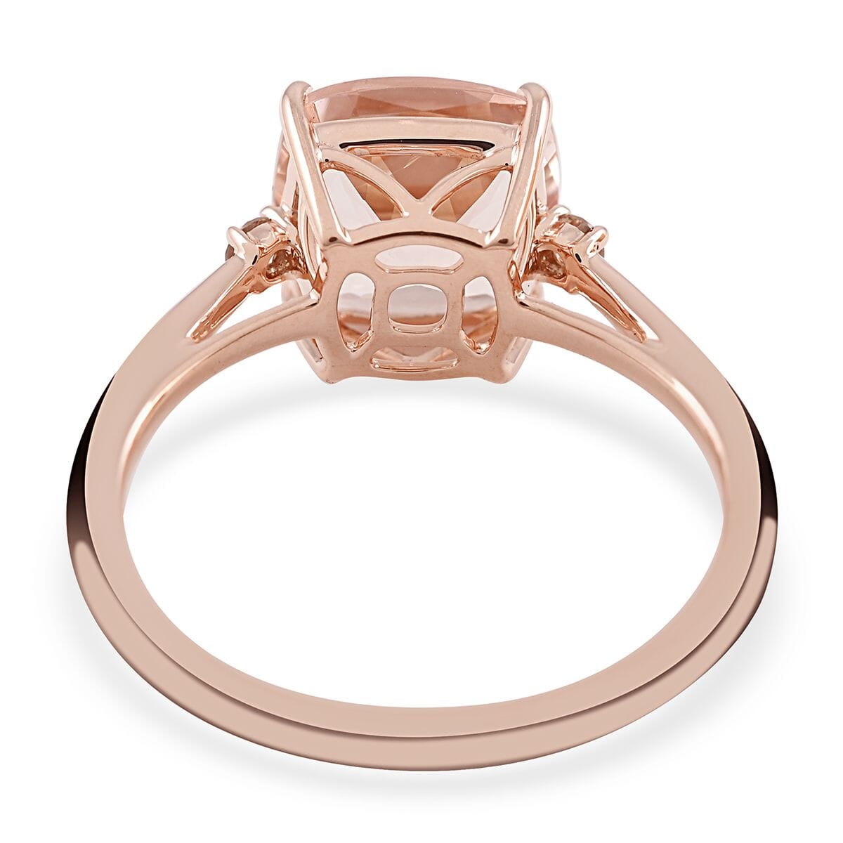 Luxoro 14K Rose Gold AAA Marropino Morganite and G-H I2 Diamond Ring (Size 7.5) 3.00 ctw image number 4