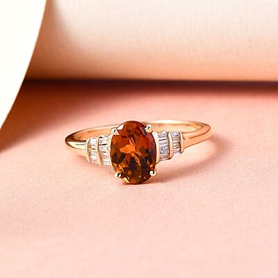 Luxoro 10K Yellow Gold AAA Tanzanian Golden Tourmaline and Diamond Ring (Size 5.0) 1.30 ctw