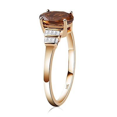 Luxoro 10K Yellow Gold AAA Tanzanian Golden Tourmaline and Diamond Ring (Size 5.0) 1.30 ctw
