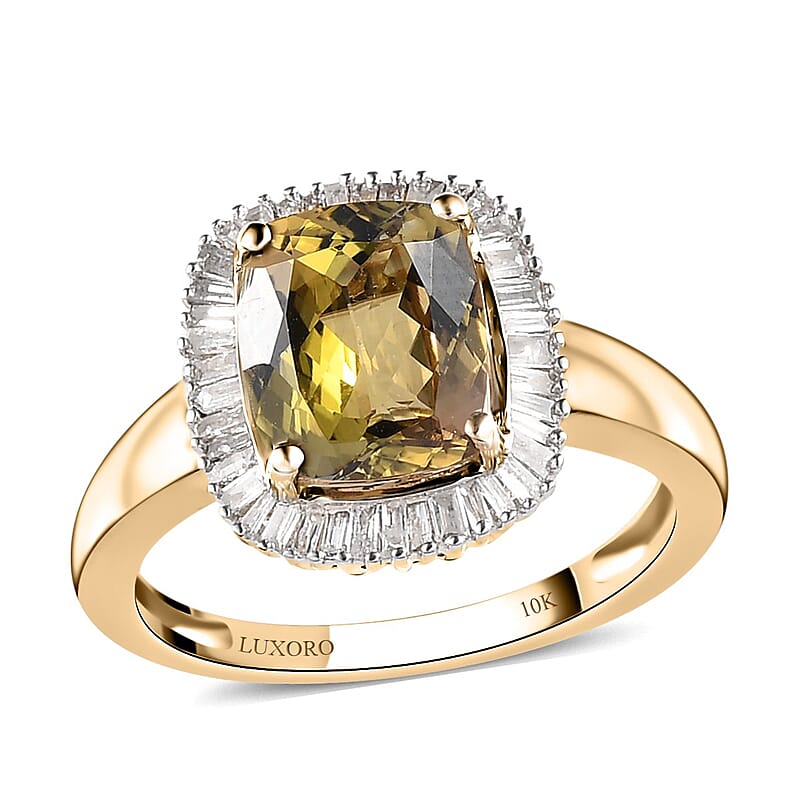 Luxoro 10K Yellow Gold Premium Golden Tanzanite and Diamond Halo Ring (Size 5.0) 2.50 ctw