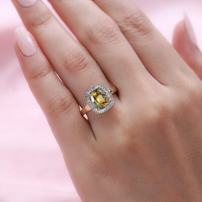 Luxoro 10K Yellow Gold Premium Golden Tanzanite and Diamond Halo Ring (Size 5.0) 2.50 ctw
