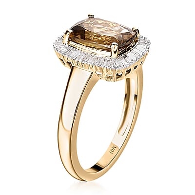 Luxoro 10K Yellow Gold Premium Golden Tanzanite and Diamond Halo Ring (Size 5.0) 2.50 ctw