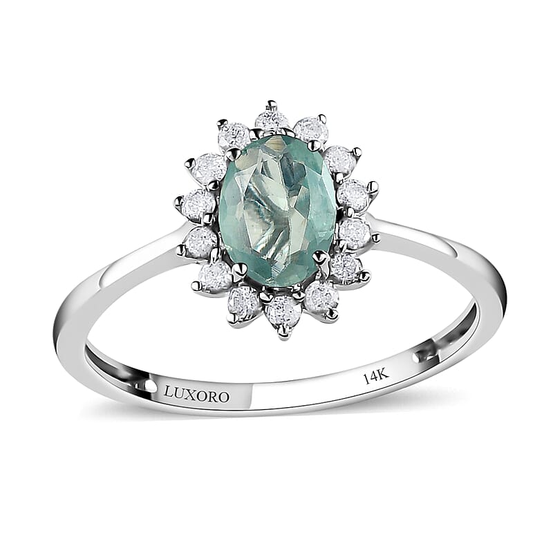 Luxoro 14K White Gold AAA Narsipatnam Alexandrite and G-H I3 Diamond Sunburst Ring (Size 5.0) 0.90 ctw