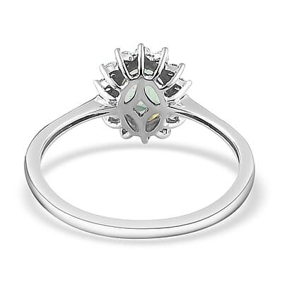 Luxoro 14K White Gold AAA Narsipatnam Alexandrite and G-H I3 Diamond Sunburst Ring (Size 5.0) 0.90 ctw