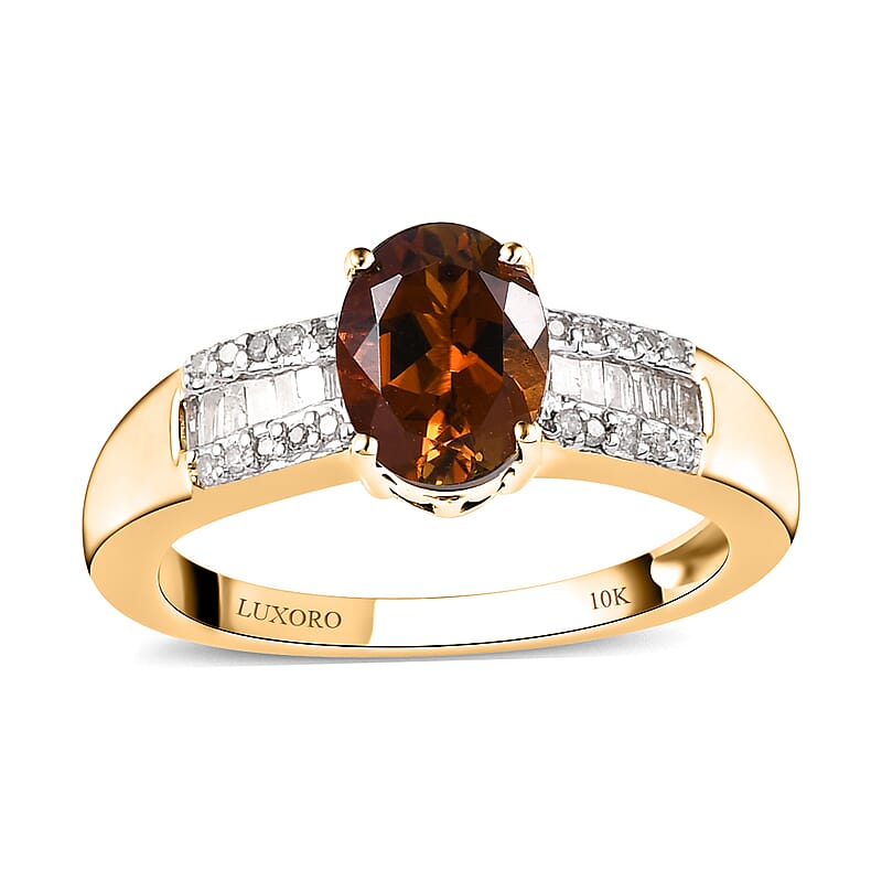 Luxoro 10K Yellow Gold AAA Tanzanian Golden Tourmaline and Diamond Ring (Size 5.0) 1.40 ctw
