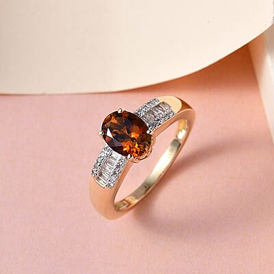 Luxoro 10K Yellow Gold AAA Tanzanian Golden Tourmaline and Diamond Ring (Size 5.0) 1.40 ctw