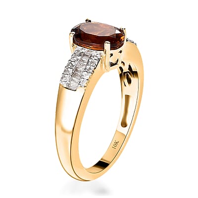 Luxoro 10K Yellow Gold AAA Tanzanian Golden Tourmaline and Diamond Ring (Size 5.0) 1.40 ctw