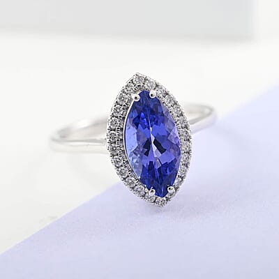 Certified Iliana 18K White Gold AAA Tanzanite and G-H SI Diamond Halo Ring (Size 5.0) 2.20 ctw