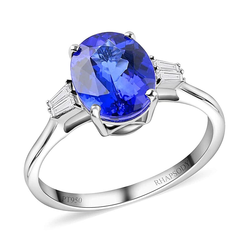 Certified and Appraised Rhapsody 950 Platinum AAAA Tanzanite and E-F VS Diamond Ring (Size 5.0) 4.65 Grams 3.50 ctw