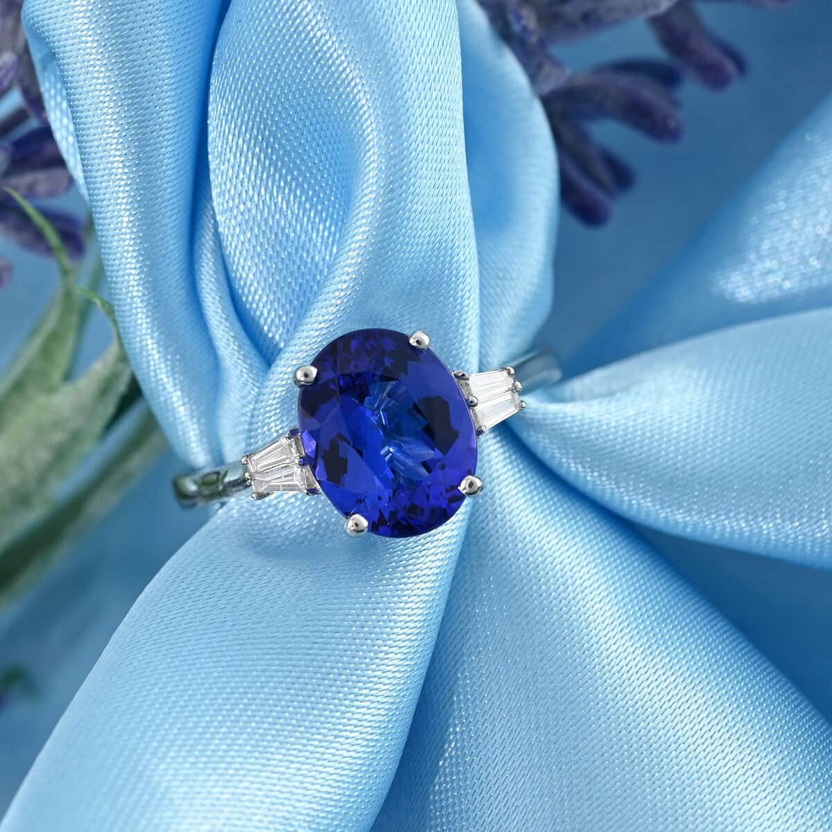Certified Rhapsody 950 Platinum AAAA Tanzanite and E-F VS Diamond Ring (Size 5.0) 4.65 Grams 3.50 ctw image number 1