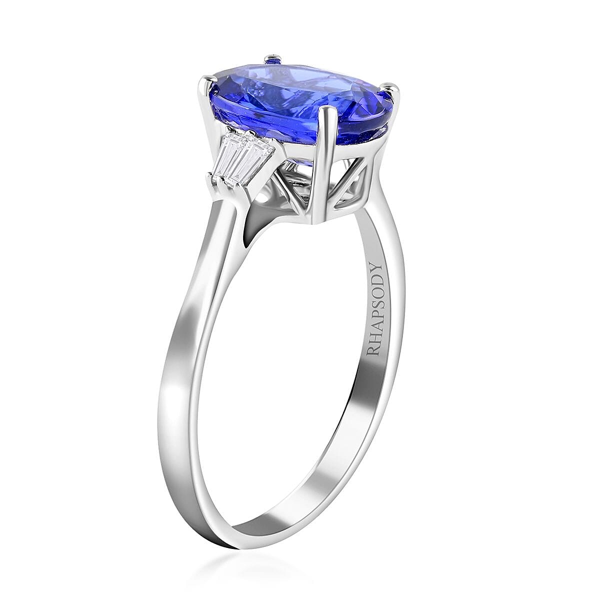 Certified and Appraised Rhapsody 950 Platinum AAAA Tanzanite and E-F VS Diamond Ring (Size 5.0) 4.65 Grams 3.50 ctw