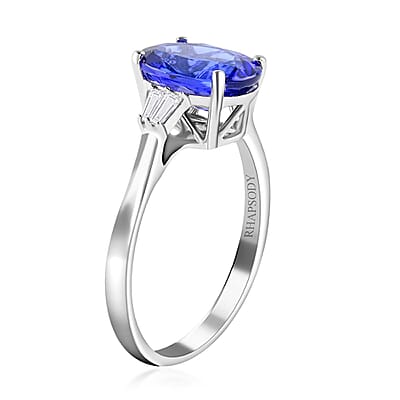 Certified and Appraised Rhapsody 950 Platinum AAAA Tanzanite and E-F VS Diamond Ring (Size 5.0) 4.65 Grams 3.50 ctw