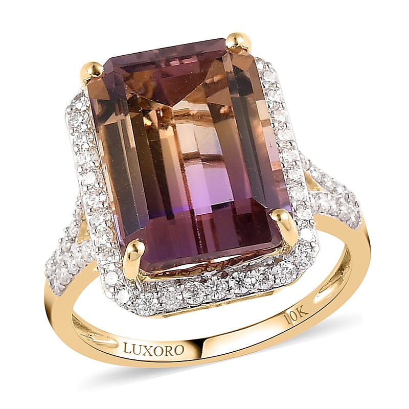 Luxoro 10K Yellow Gold AAA Anahi Ametrine and Moissanite Ring (Size 5.0) 8.15 ctw