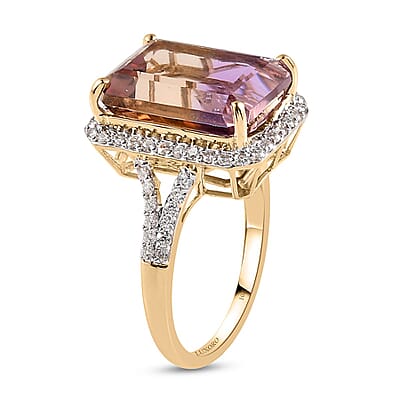 Luxoro 10K Yellow Gold AAA Anahi Ametrine and Moissanite Ring (Size 5.0) 8.15 ctw