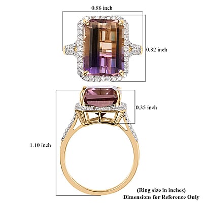Luxoro 10K Yellow Gold AAA Anahi Ametrine and Moissanite Ring (Size 5.0) 8.15 ctw