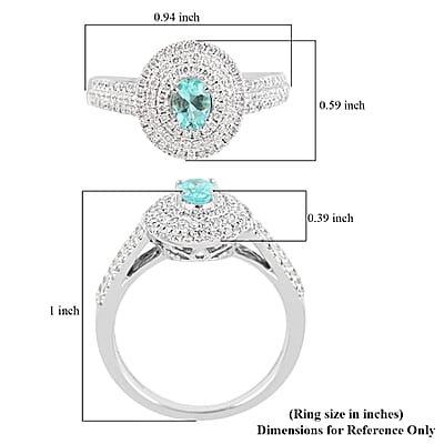 Certified Rhapsody 950 Platinum AAAA Paraiba Tourmaline and E-F VS Diamond Double Halo Ring (Size 5.0) 6.42 Grams 0.90 ctw