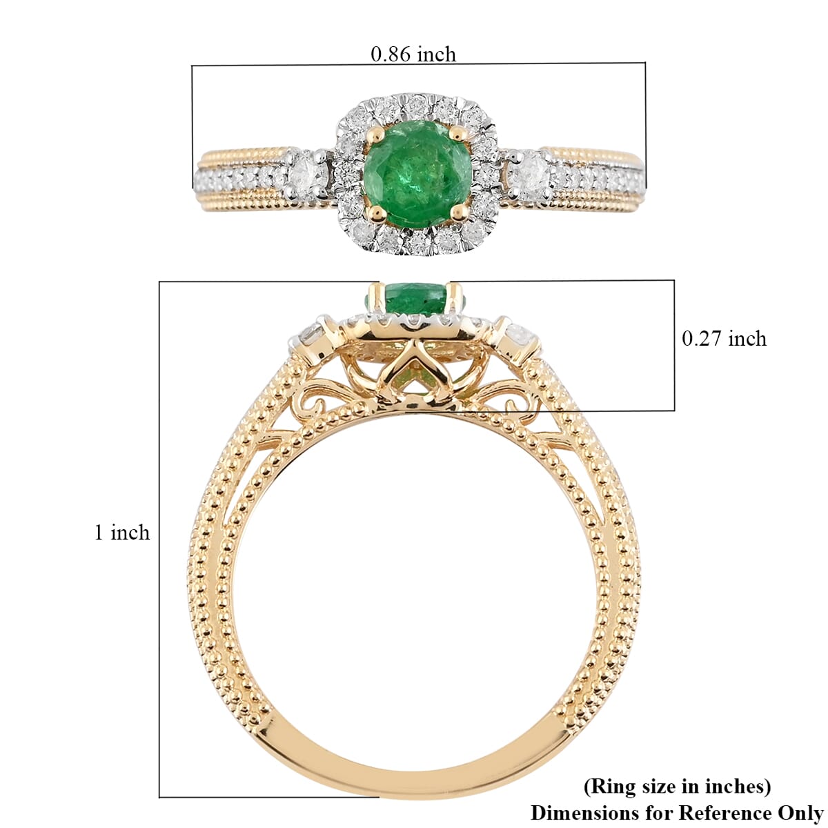 14K Yellow Gold AAA Kagem Emerald, Diamond Ring (Size 9.0) 0.85 ctw image number 4