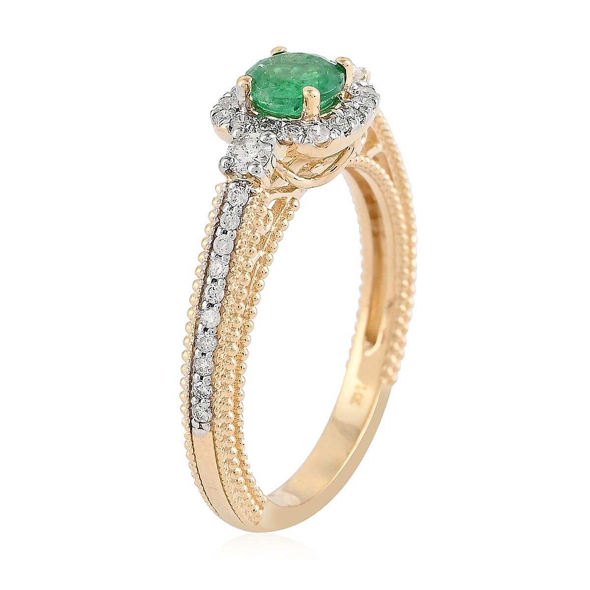 14K Yellow Gold AAA Kagem Emerald, Diamond Ring (Size 10.0) 0.85 ctw image number 3