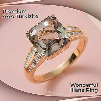 Iliana 18K Yellow Gold AAA Turkizite and G-H SI Diamond Ring, Wedding Rings For Women 4.25 Grams 4.50 ctw