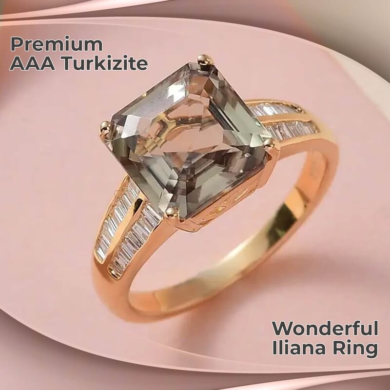 Iliana 18K Yellow Gold AAA Turkizite and G-H SI Diamond Ring, Wedding Rings For Women 4.25 Grams 4.50 ctw