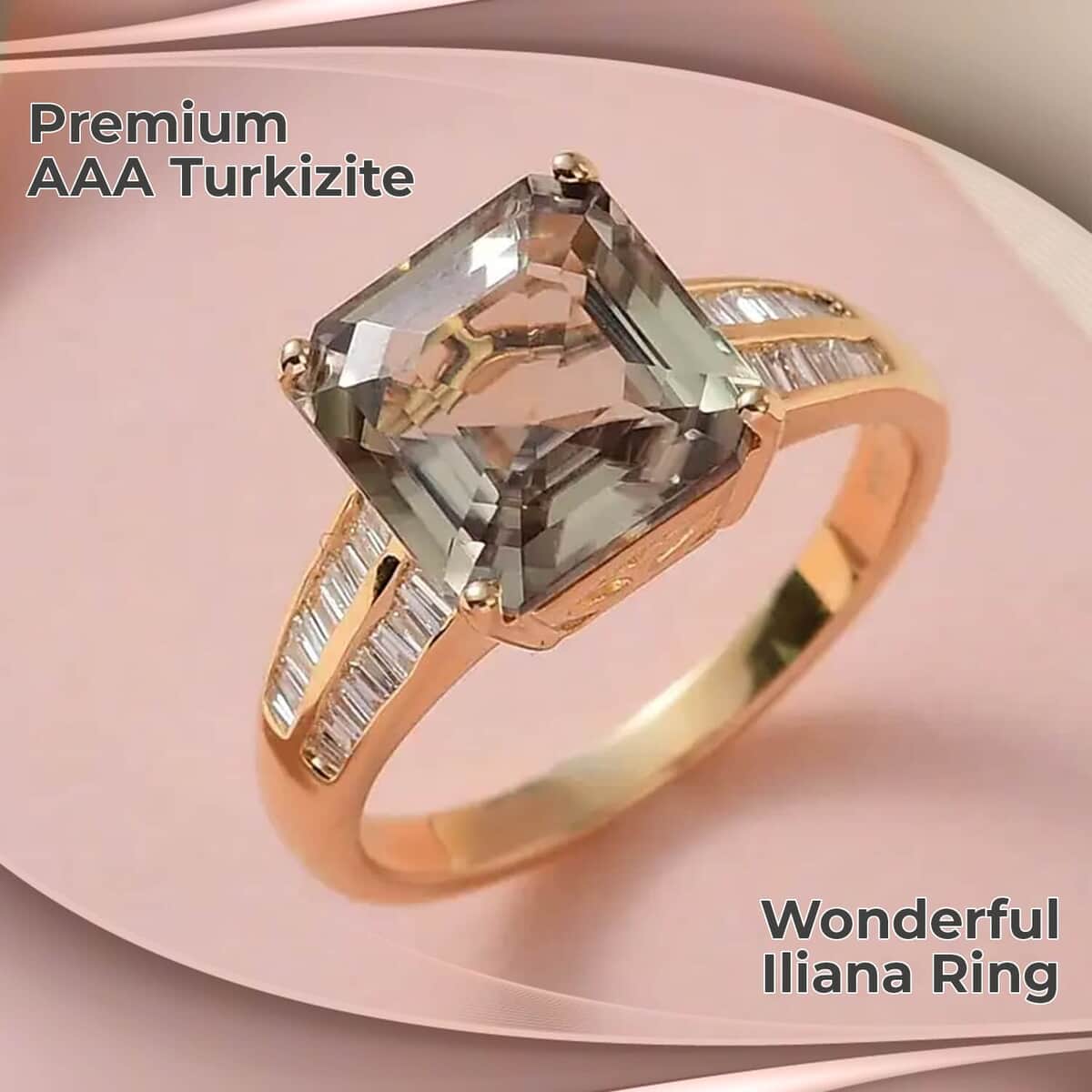 Iliana 18K Yellow Gold AAA Turkizite and G-H SI Diamond Ring, Wedding Rings For Women 4.25 Grams 4.50 ctw image number 1