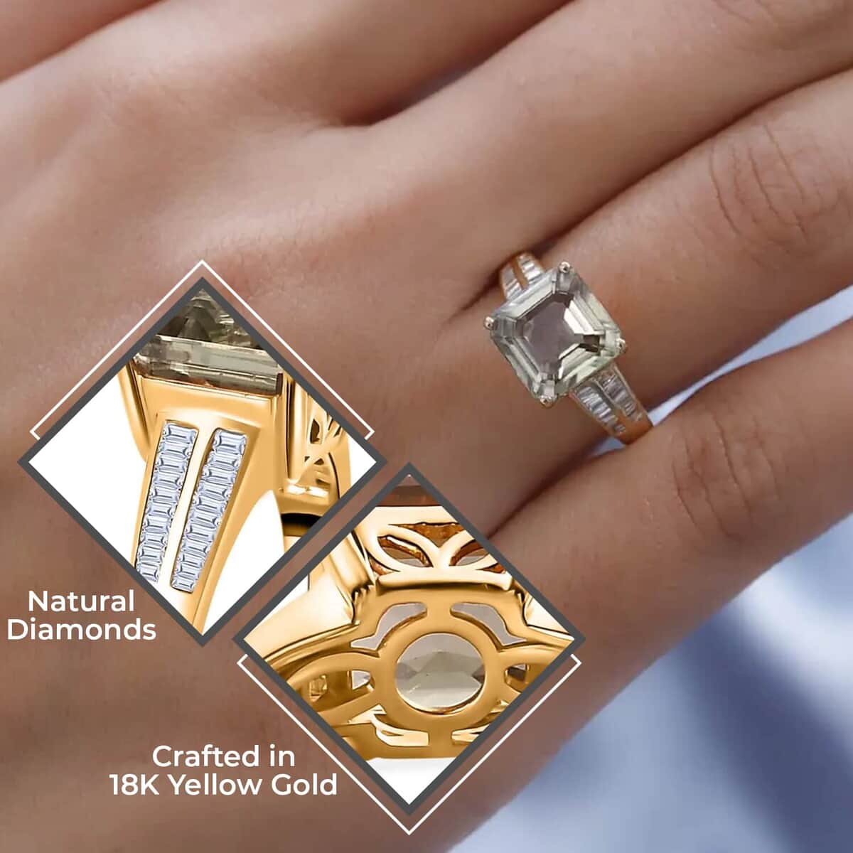Iliana 18K Yellow Gold AAA Turkizite and G-H SI Diamond Ring, Wedding Rings For Women 4.25 Grams 4.50 ctw image number 2
