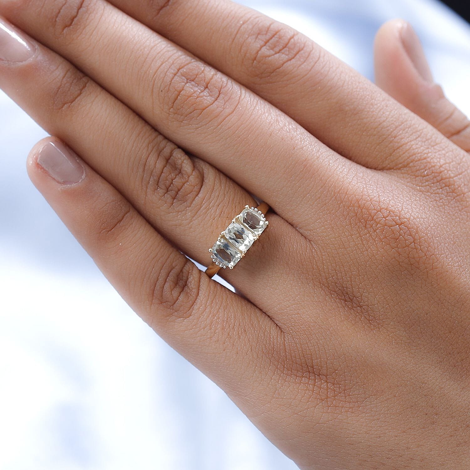 14K Yellow Gold AAA Turkizite and G-H I3 Diamond Trilogy Ring (Size 5.0) 1.80 ctw