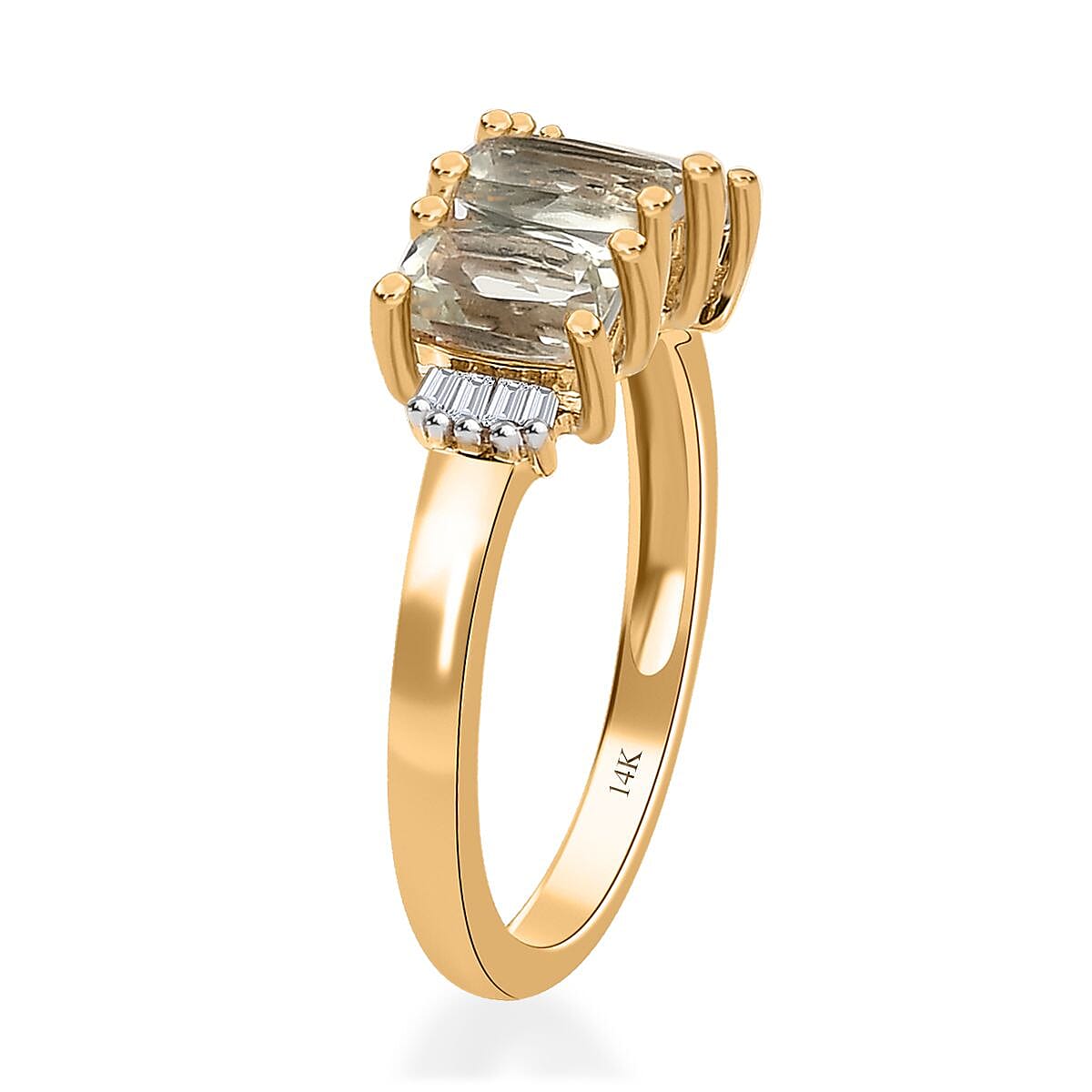 14K Yellow Gold AAA Turkizite and G-H I3 Diamond Trilogy Ring (Size 5.0) 1.80 ctw