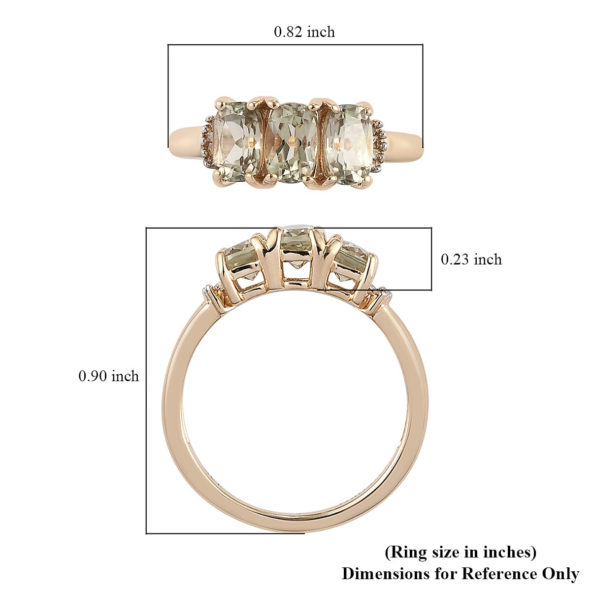 14K Yellow Gold AAA Turkizite and G-H I3 Diamond Trilogy Ring (Size 5.0) 1.80 ctw
