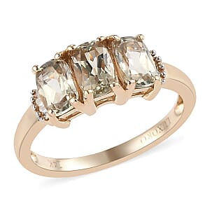 14K Yellow Gold AAA Turkizite and G-H I3 Diamond Trilogy Ring (Size 11.0) 2.65 Grams 1.75 ctw