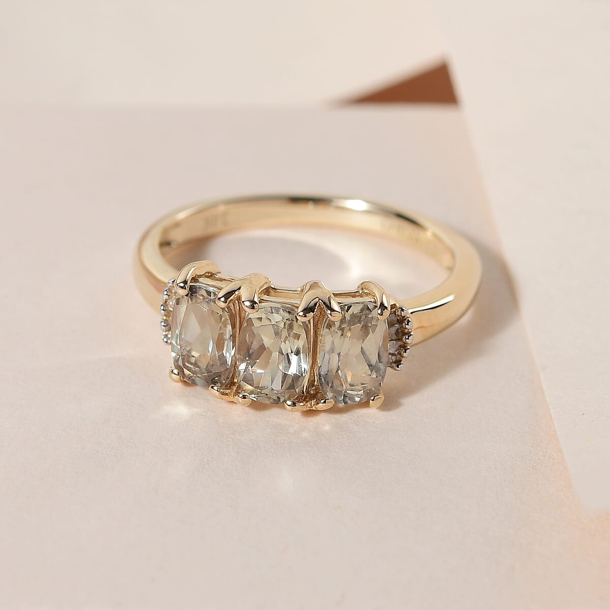 14K Yellow Gold AAA Turkizite and G-H I3 Diamond Trilogy Ring (Size 11.0) 2.65 Grams 1.75 ctw image number 1