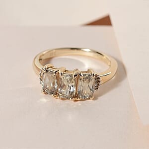 14K Yellow Gold AAA Turkizite and G-H I3 Diamond Trilogy Ring (Size 11.0) 2.65 Grams 1.75 ctw