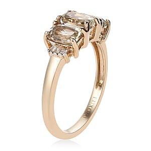 14K Yellow Gold AAA Turkizite and G-H I3 Diamond Trilogy Ring (Size 11.0) 2.65 Grams 1.75 ctw